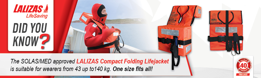 Saviez-vous que le gilet de sauvetage pliable compact LALIZAS approuvé SOLAS/MED convient aux usagers de 43 à 140 kg ?  